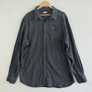Columbia Mens 2XL XXL Tall Black White Plaid Flannel Long Sleeve Cabincore Shirt